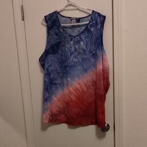 Sleeveless Tie-Dye Paisley Tank Top - Blue & Red